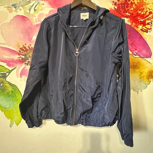 mine Jackets & Blazers - Mine Los Angeles Jacket Womens L Blue Lightweight Stretch Hooded Pockets Casual